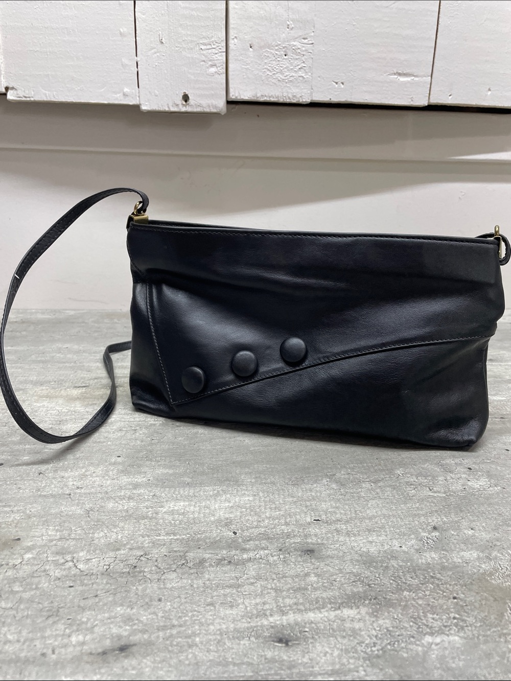 Classic Black Leather Crossbody Bag - Sleek Button Accent